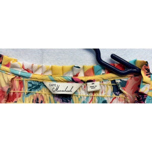 Caffe Marrakech Womens 3X Floral Smocked Peasant Top Yellow Multi-Color V-Neck - Picture 3 of 9